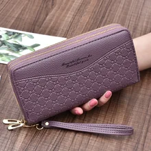 Double Layers Zipper Women Wallets Branded Style Web Pattern Clutch Bag High Capacity PU Leather Long Purse For Card Smart Phone