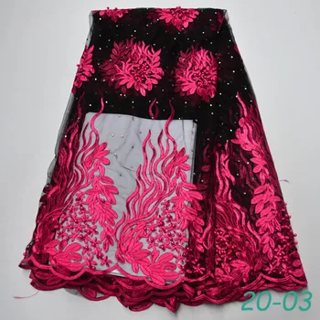 

Latest Royal Blue Tulle Lace Fabric High Quality Europe And American Fashion Fabric With Beads Stone French lace Fabrics 02