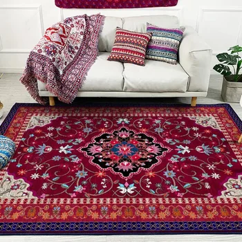 

Persian Crimson Turkish Ethnic Style Red Flower Living Room Bedroom Kitchen Bedside Carpet Mat Customization