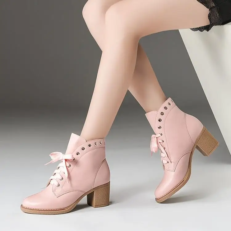 

Martin boots in the round head thick with lace-up with thin leather boots, single women fall short boots head layer cowhide