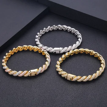 

janekelly Rope Bracelet Gold SilverThick Mens Twisted Braided Chain Hip hop Bracelet