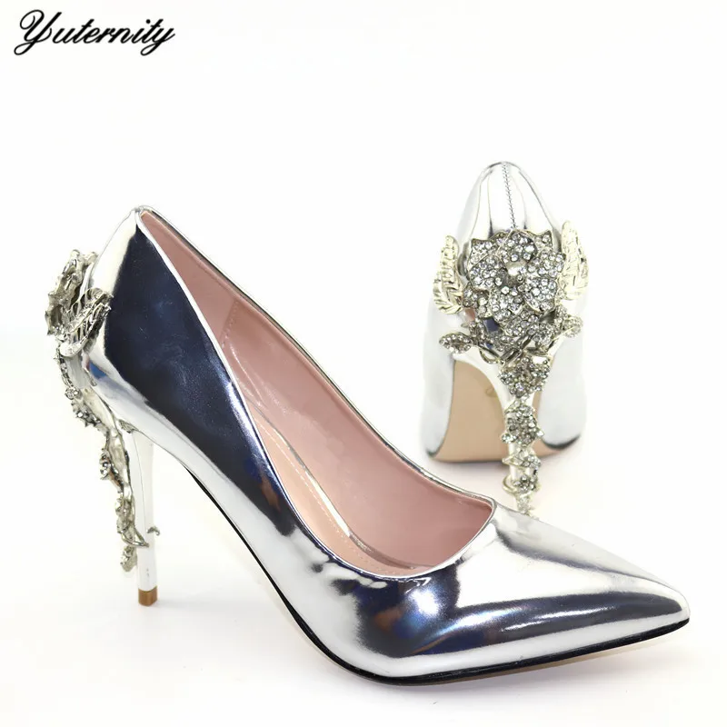 

New Italian Style Applique With Rhinestone Pumps Shoes Summer African Elegant Woman Evening Shoes For Wedding Party