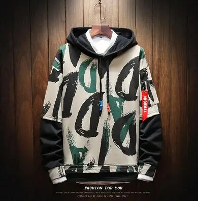Letter Camouflage KUANGNAN Камуфляжный худи мужской японский уличная Для мужчин s толстовки с капюшоном в стиле «хип-хоп» с капюшоном толстовки мужские толстовки кофты 5XL ; сезон осень - Цвет: Letter Camouflage