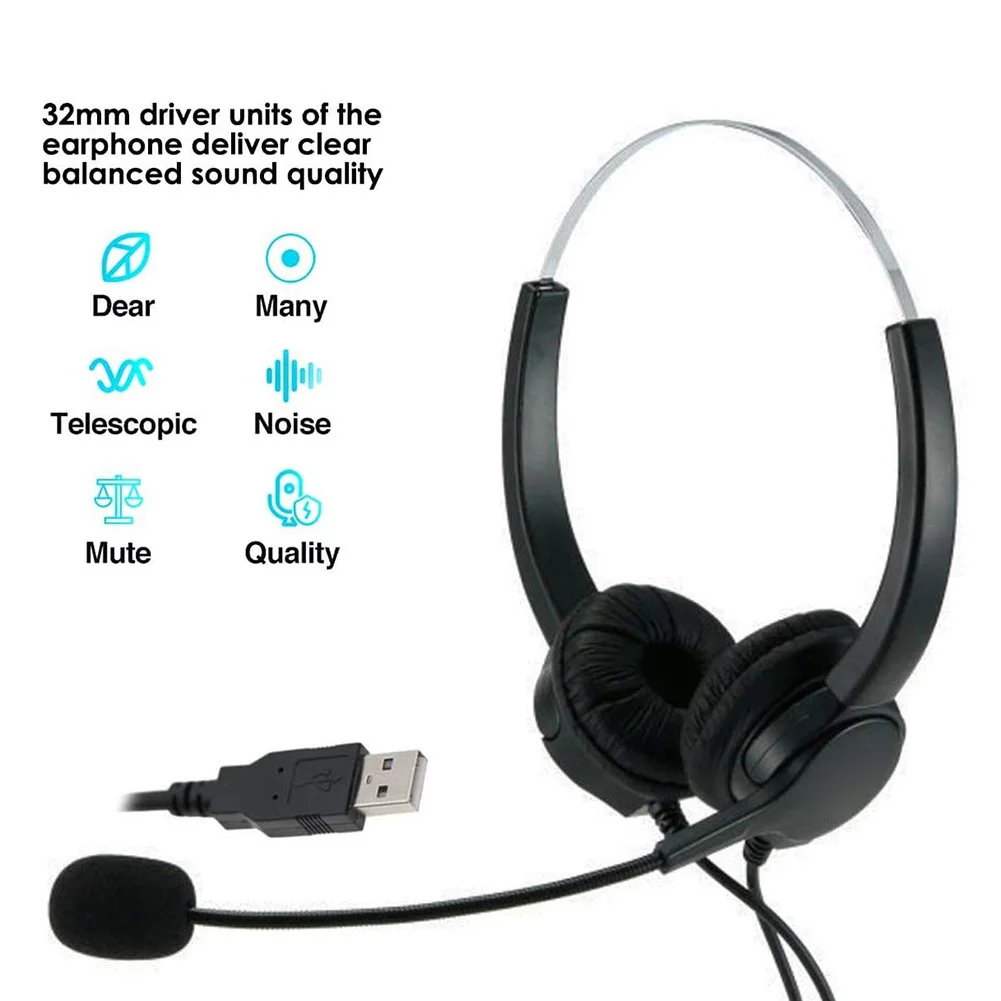 Call Center Headset USB Wired Offical Telephone Headphone with Microphone Over the Head Noise Cancelling with Microphone for PC