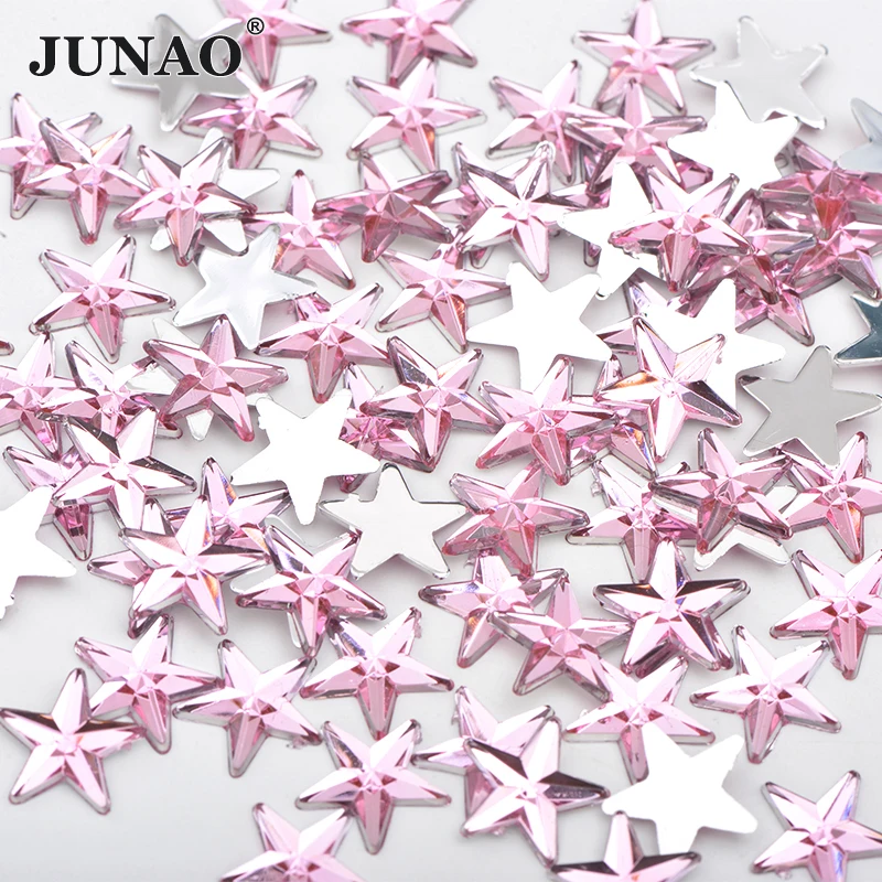 JUNAO 10 мм Стразы в виде звезд розового цвета с кристаллами, аппликация с плоской задней стороной, акриловые камни, сделай сам, Кристальные наклейки для лица, украшение для ногтей