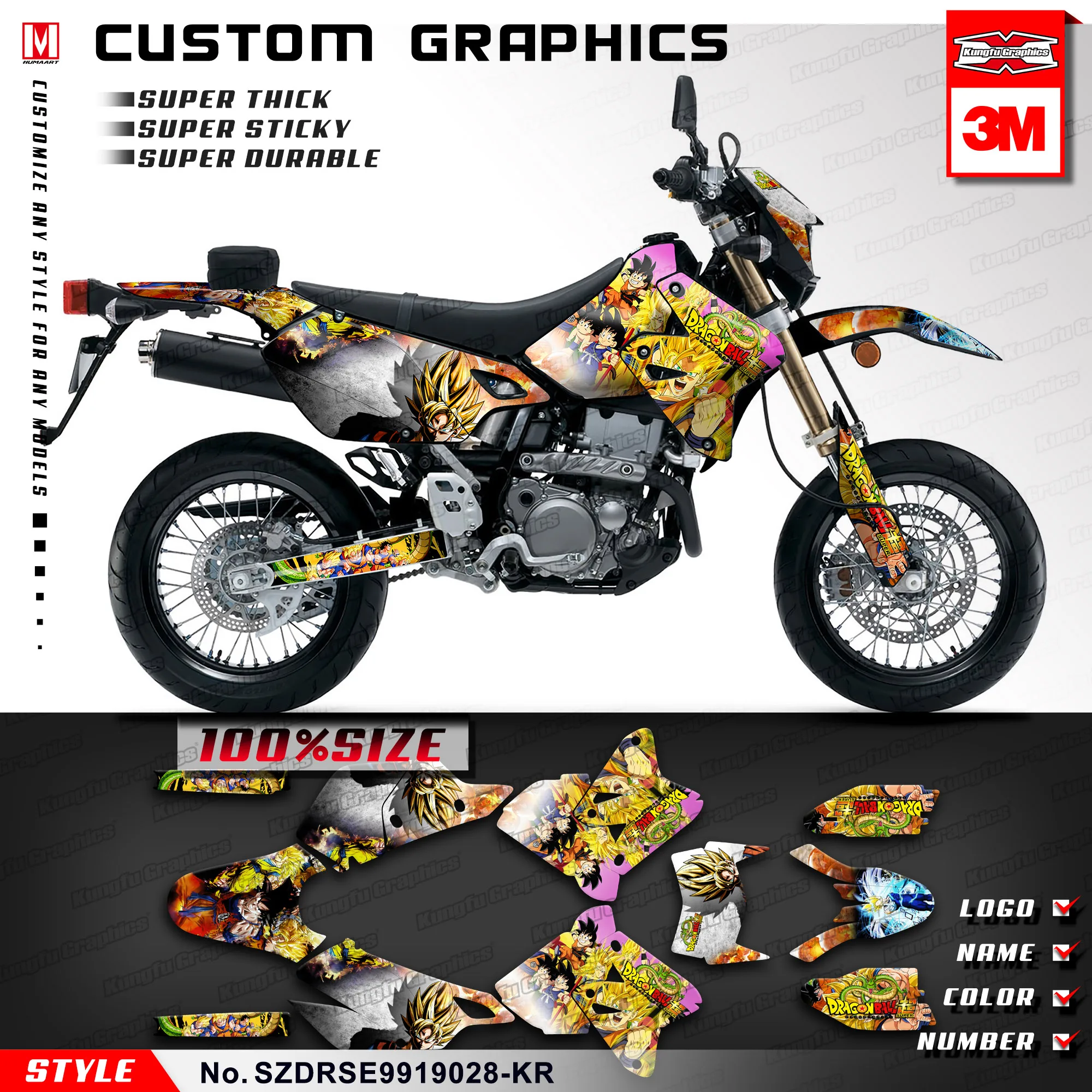 KUNGFU GRAPHICS Stickers Design Motorcycle Decals Kit Self Adhesives for DRZ400SM DRZ 400 SM DRZ400E KLX R | Автомобили и