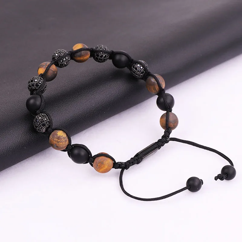 New Design Men Beads Bracelets Matte Tiger Eye Onyx Beaded Woven Wrap Stone Bracelet For Men Jewelry - Image 5