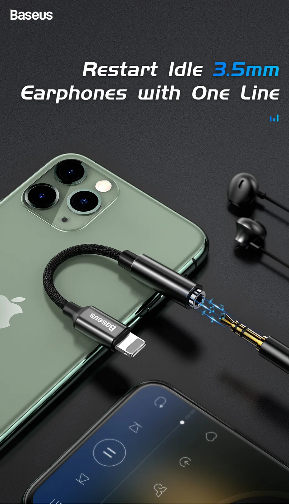 Baseus для apple Lightning до 3,5 мм адаптер для наушников для iPhone xs max xr 8 7 6 plus 11 pro aux аудио конвертер Кабель 8pin