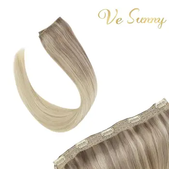 

VeSunny One Piece Clip in Hair Extensions Human Hair Double Weft Clip on Extensions Balayage Color Nordic Blonde 5 Clips 70gram