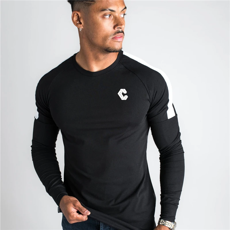 Новая спортивная рубашка для мужчин фитнес-бег футболки с длинным рукавом спортивный топ эластичная спортивная одежда Спортзал Бодибилдинг тренировочная футболка