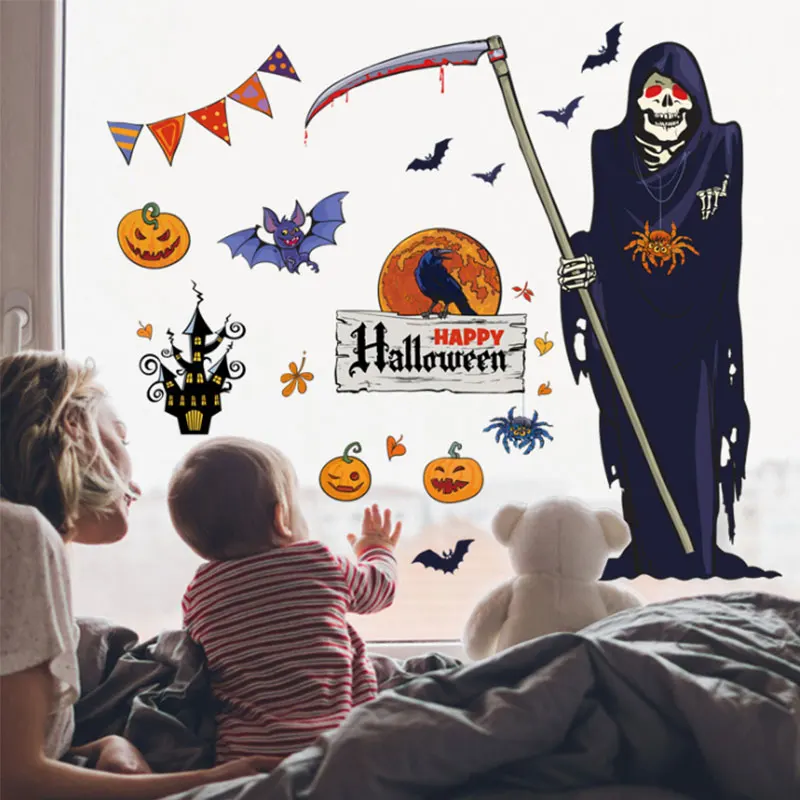 2pcs Home Decoration Halloween Wall Stickers Holiday Wall Stickers for Kids Rooms Pumpkin Pattern Background Decor for Party