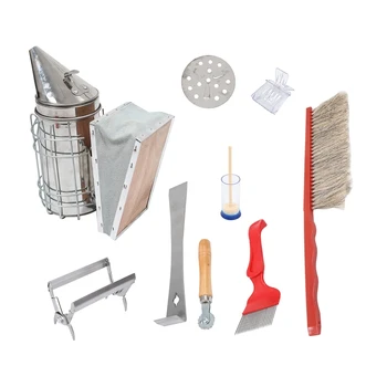 

8 in 1 Stainless Steel Beekeeping Bee Hive Kit Heat Shield Protection Scraper Equipment Tools Set Apiculture Accessories