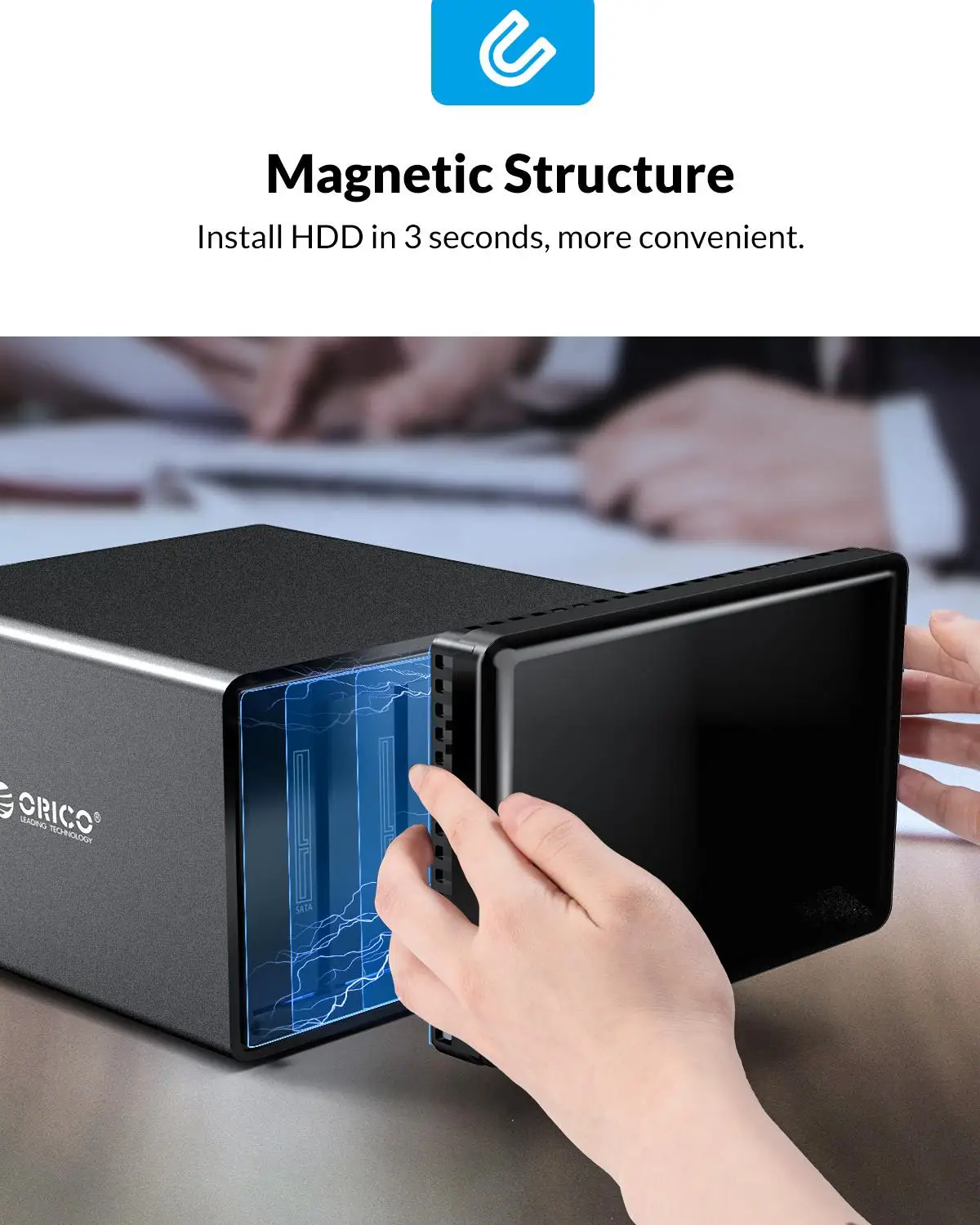 NAS Enclosure ORICO HDD Case Storage 2 Bay Hard Drive Docking Station SATA to USB3.0 16TB Tool Free Support Raid
