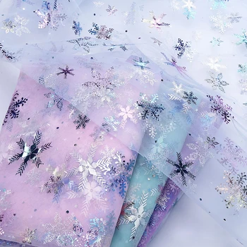 

150X100CM Glitter Snowflake Mesh Soft Party Stage Clothes Dress Handmake Decoration Fabric Tulle Christmas Fabric