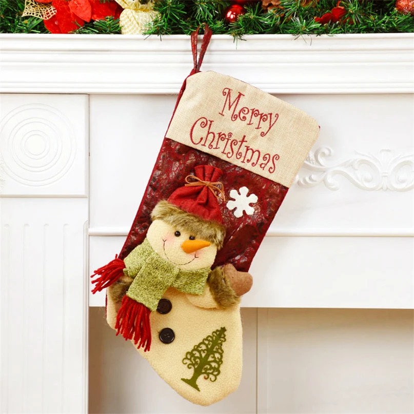 snowman Christmas Hanging Bags Christmas Tree Decoration Xmas Stocking Gift Bags Santa Claus Snowman Candy Bags Regalos De Navidad - Color: snowman
