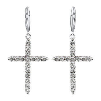 

Classic Cross Christian Religious Earrings CZ Crystals Punk Rock Hiphop Earring Gold Fashion Drop Earrings Gothic Style Jewelry