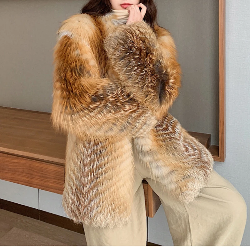 Женское зимнее модное роскошное пальто из меха Красной лисы - Цвет: red fox