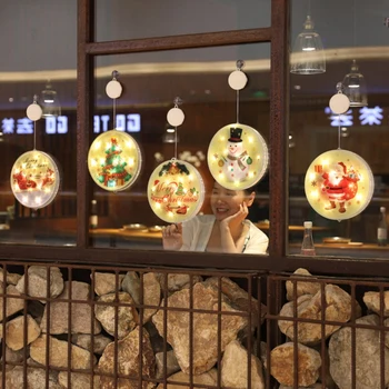 

Christmas Decorative Lights Window Curtain Santa Claus Snowman Elk Many Kinds of Painted Hanging Lights