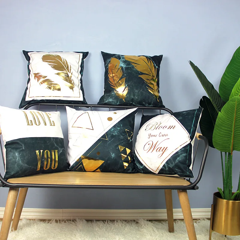 Декоративные подушки для дивана Мрамор текстура бронзового цвета с геометрическим принтом бархатная Наволочка на подушку домашний декор, наволочки для подушек размером 45*45 см роскошные Cojins