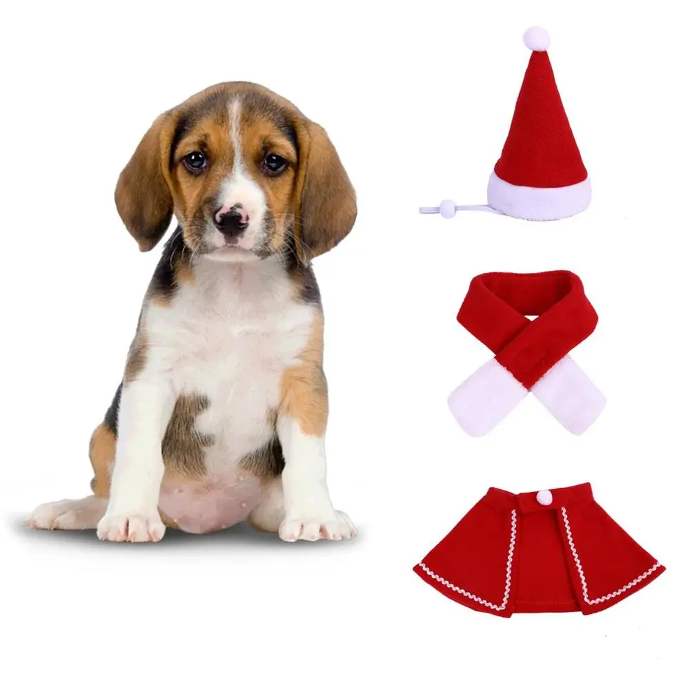 Рождественская накидка для домашних животных, шапка, шарф, набор, кошка, Рождественская накидка для щенков, нагрудник, праздничный костюм, набор, товары для домашних животных