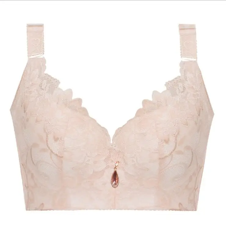 Beige Big size bralette lingerie plus size women push up bra C D cup sexy Deep V underwear lace embroidery brassiere - Цвет: Beige