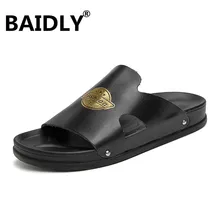 Мужские летние тапочки; брендовые кожаные сандалии; мужская повседневная обувь; уличные пляжные шлепанцы; удобная мужская водонепроницаемая обувь