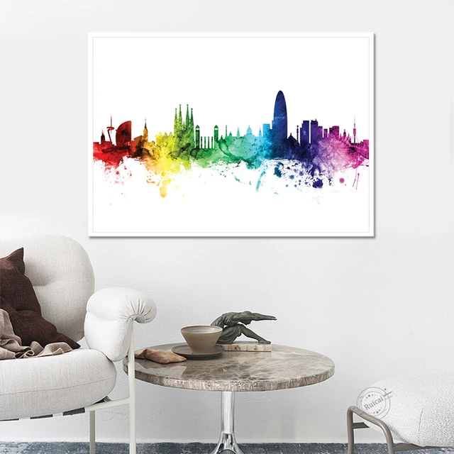 Spain Barcelona Poster Watercolor Wall Art  Canvas Pictures For Living Room Home Decoration a