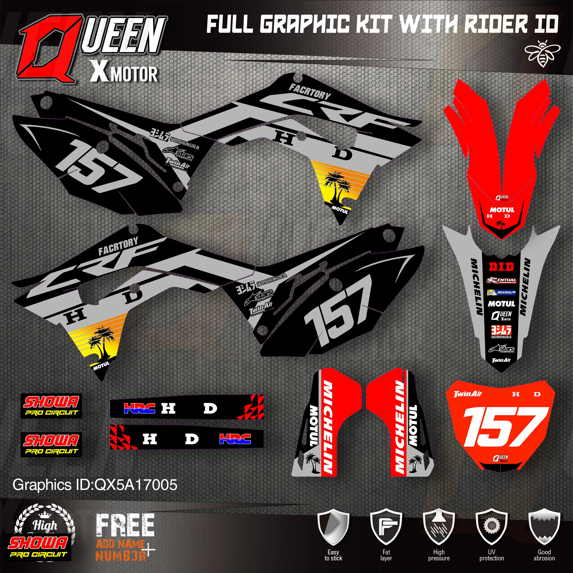 QUEEN X MOTOR Custom Team графические фоны наклейки Набор наклеек для HONDA 2018-2020 CRF250R 2017-2020 CRF450
