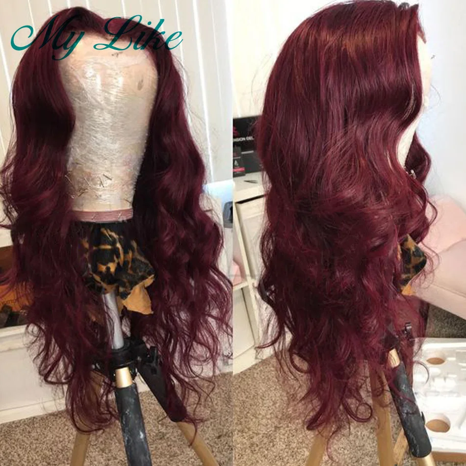 

MY Like 99j Body Wave Lace Front Wig Brazilian Remy Hair Lace Front Human Hair Wigs 13x4 Burgundy Lace Wigs with Baby Hair 180%