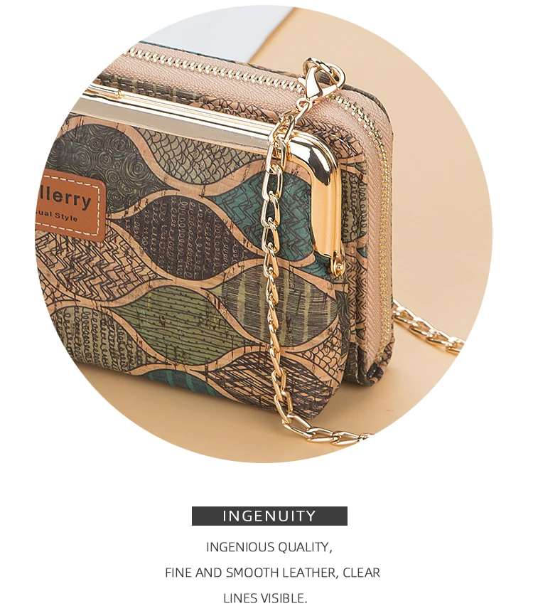 Mode nouvelles femmes portefeuilles bois Grain chaîne longue haute qualité support pour téléphone classique femme sac à main fermeture éclair portefeuille Mini_voghion.com