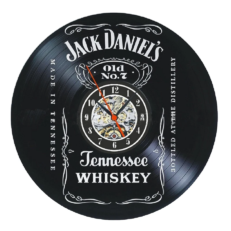 A Bottle of Whiskey Beer Wall Clock Beer Vinyl Record Wall Clock Modern Design Vintage Vinyl