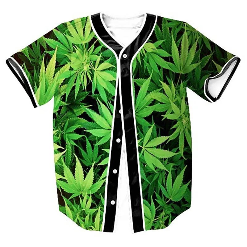 

New Smoke Weeds Maple Leaves Hemp Leaf 3D Print Streetwear T shirt Men Hipster Baseball Jersey Green Hip Hop Cardigan T-shirts