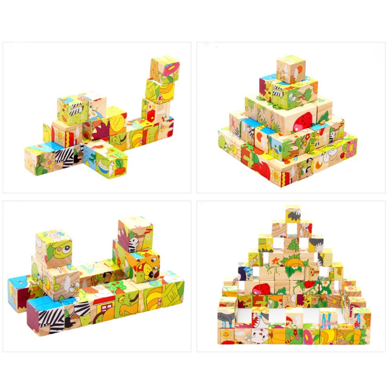 9 шт Деревянный Строительный блок игрушка шестиэкранный 3D головоломка животное/транспортное средство обучения ребенка раннего образования игрушки для детей S-v201