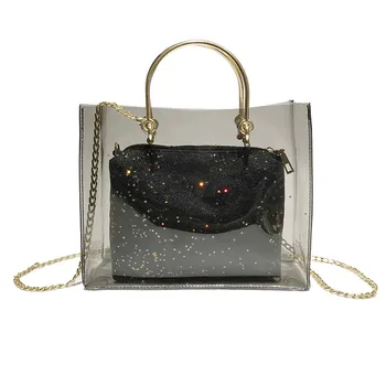 

Sleeper #W401 2019 NEW FASHION Women Transparent Jelly Shoulder Bag 2PC Chain Messenger PVC Bag сумка женская Gifts casual hot