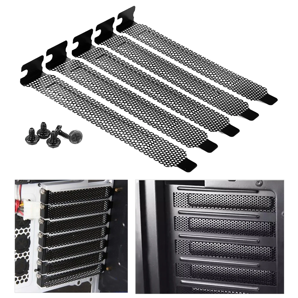Hard Steel Black Mesh PCI Chassis Slot Covers Bracket Dust Filter With Screws Blanking Plate For PC Computer 5pcs 120x20x12mm chassis cooling dust filter pc case dust filter