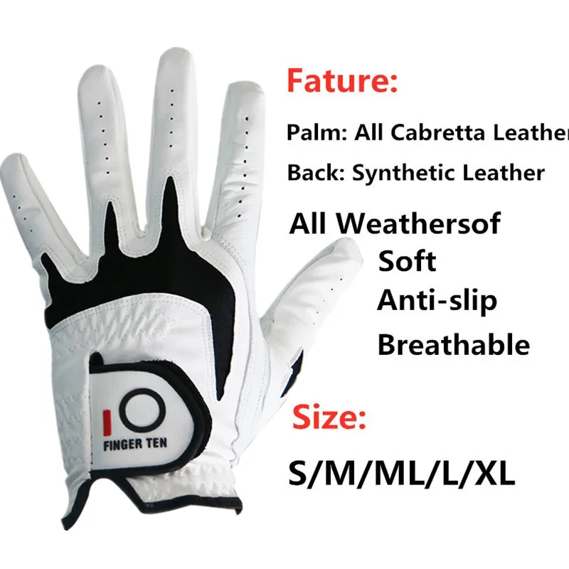 Мужские перчатки для гольфа из натуральной кожи с пальцами, с левой и правой стороны, все перчатки, 1 шт., дышащие, удобные, мягкие, противоскользящие
