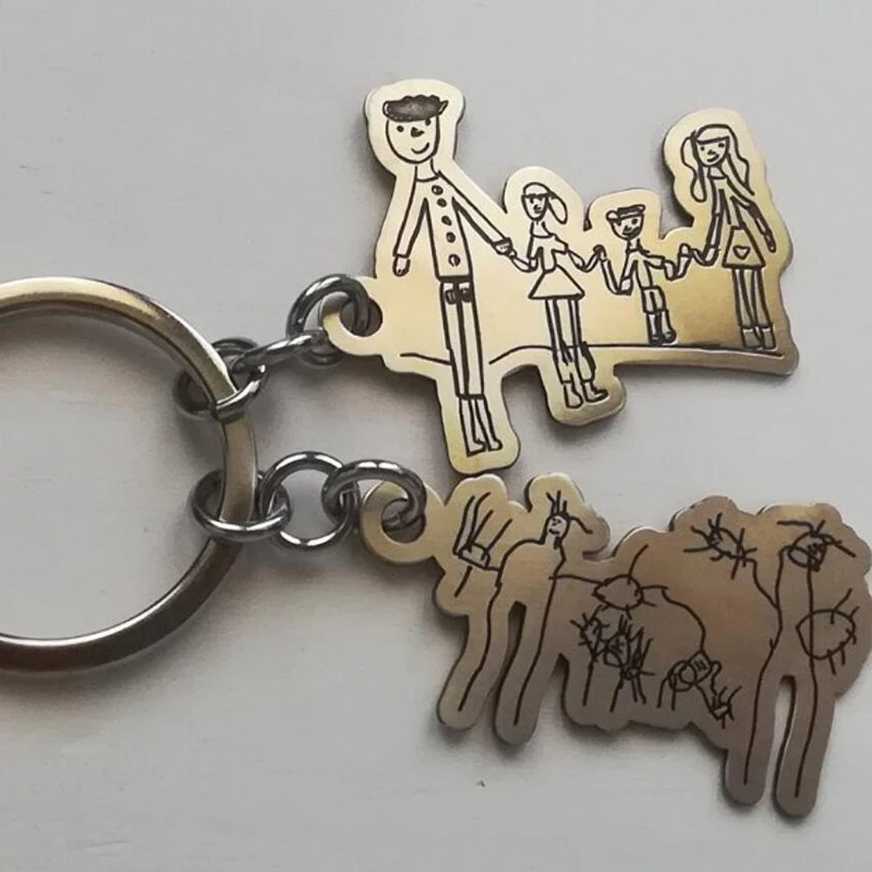 

Custom Children's Drawing Keychains Kid's Art Keyring Child Artwork Personalized Necklace Custom Your Design Name Jewelry Gift