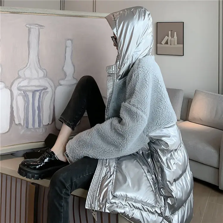 Heydress женские зимние толстые парки со стоячим воротником модные замшевые лоскутные куртки из овечьей шерсти Женские повседневные свободные глянцевые куртки