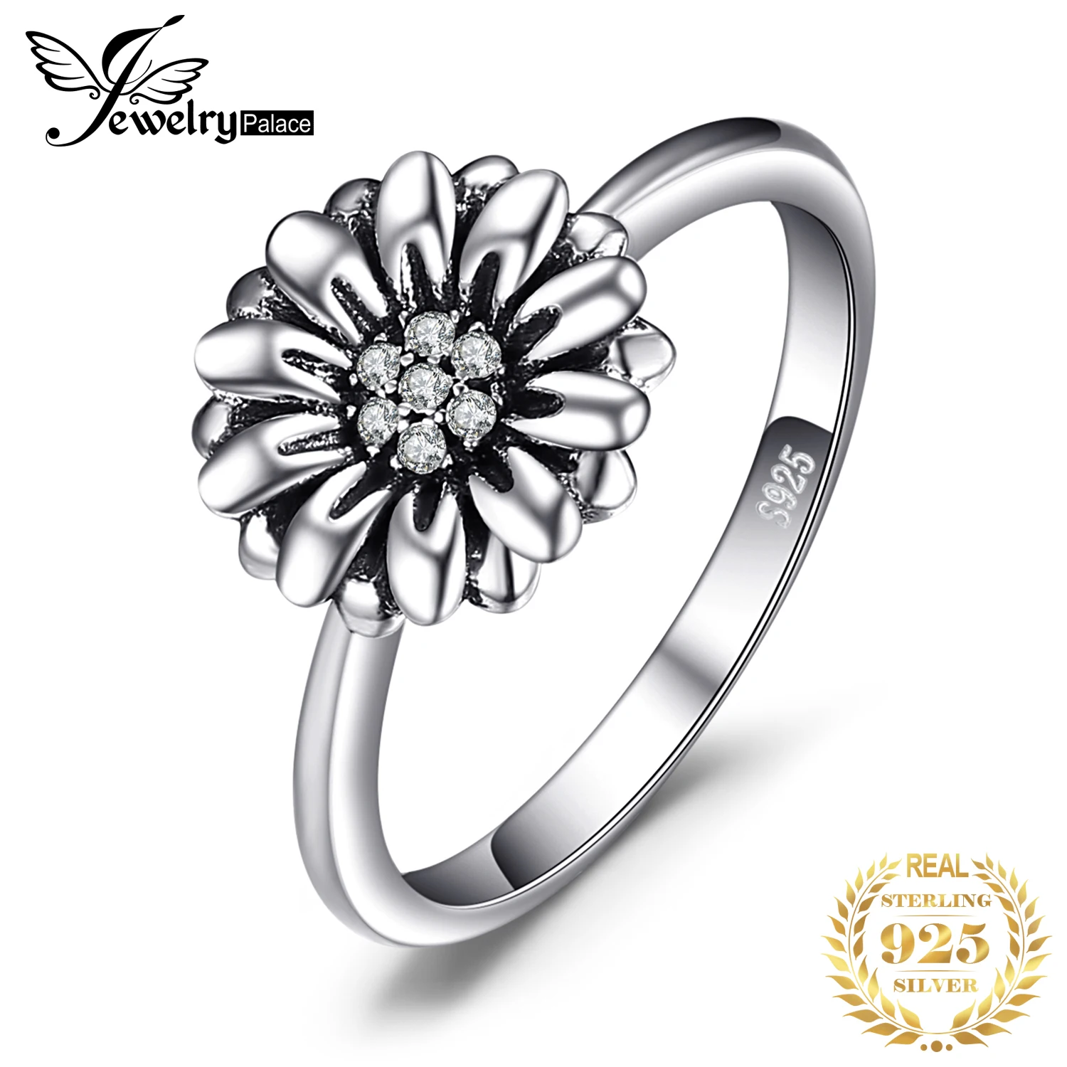 Jewelrypalace Винтаж цветок 0.1ct кубического циркония заявление кольцо стерлингового