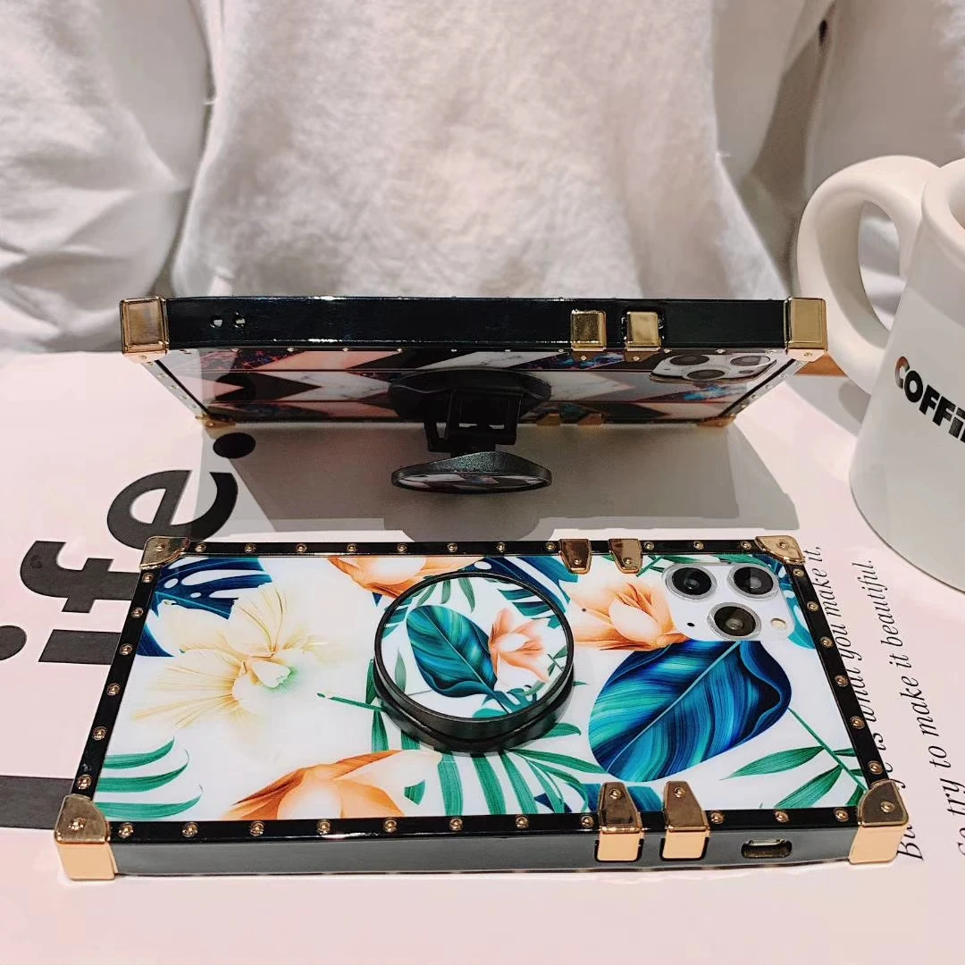 Чехол для samsung S8 S9 Plus Note 8 Note 9 Note 10, роскошная квадратная задняя крышка с металлическими заклепками, защитный чехол с цветами