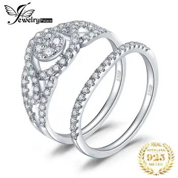 

JewelryPalace Anniversary Cubic Zirconia Wedding Band Pave Ring 925 Sterling Silver Engagement Gift New Fine Jewelry