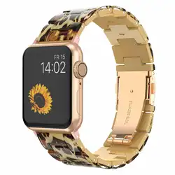 Замена Леопардовый принт полоса для наручных часов Apple Watch Series 5, 2, 3, 4, 38/42 мм полировка смолы браслет, ремешок для наручных часов