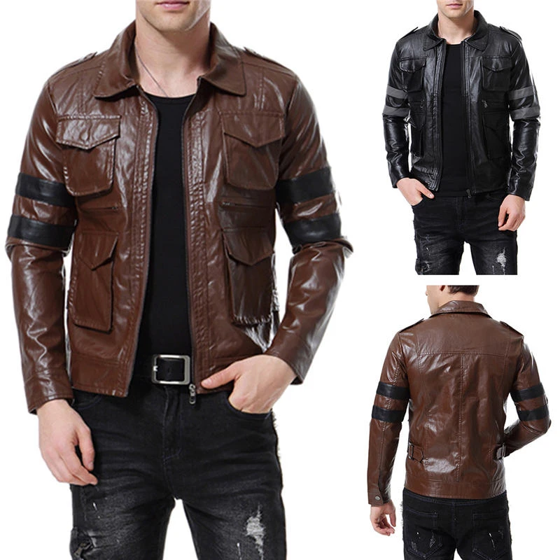 

PU Mens Designer Jacket Short Style Lapel Neck Mens Coats Two Color Zipper Biker Teenager Jacket