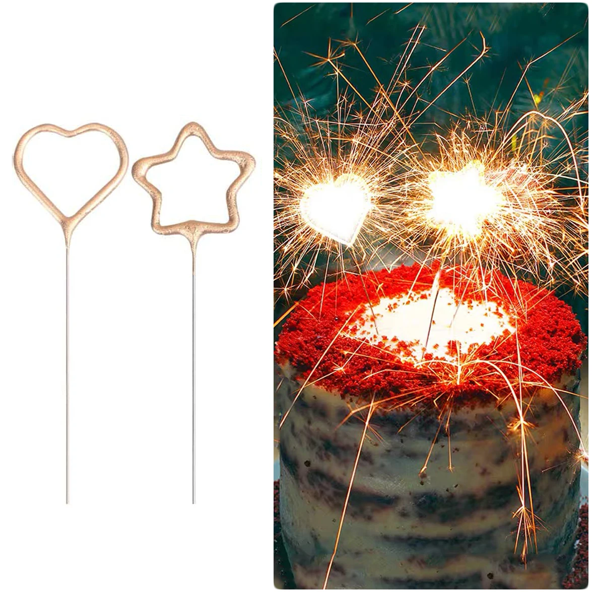 Creative Sparkler Candle Romantic Star Love Shaped Cake Toppers Candle