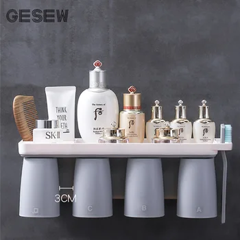 

GESEW Magnetic Toothbrush Holder Storage Rack With Cup Wall Mount Bathroom Storage Toothbrush case Bathroom Accessories Set