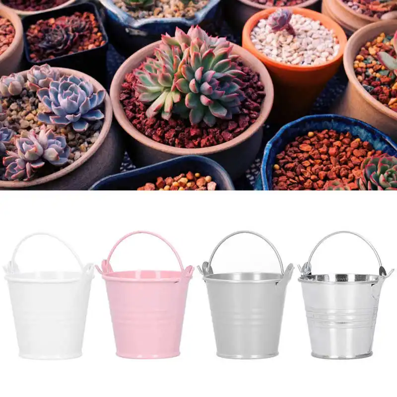 10 mini secchi in metallo per vasi di fiori, caramelle, feste, matrimoni, decorazione da tavolo (argento