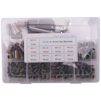 

149Pcs Zinc Alloy Furniture Hex Socket Screw Inserts M4 M5 M6 M8 M10 Threaded Hex Drive Inserts Wood Screw Inserts Nuts Tool Kit