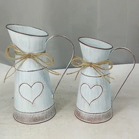 Vintage Garden Metal Flower Vases Home Wedding Artificial Flowers Bucket Barrel Holder Shabby Chic Country Style Jug Can Craft 2