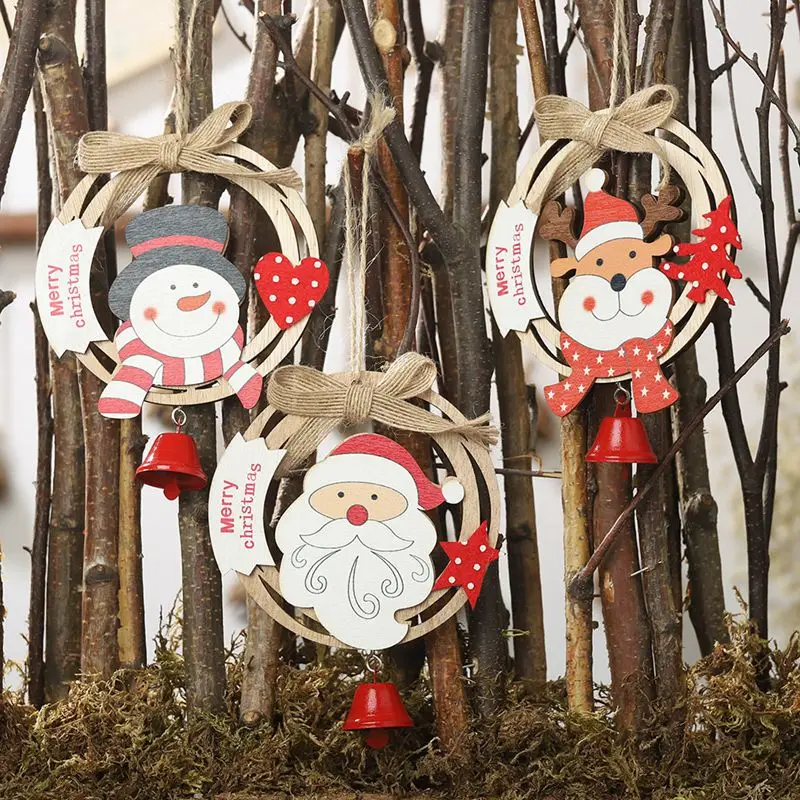 

Wooden Hollow Christmas Pendant With Bell Xmas Tree Hanging Drop Ornament Holiday Party Decorations