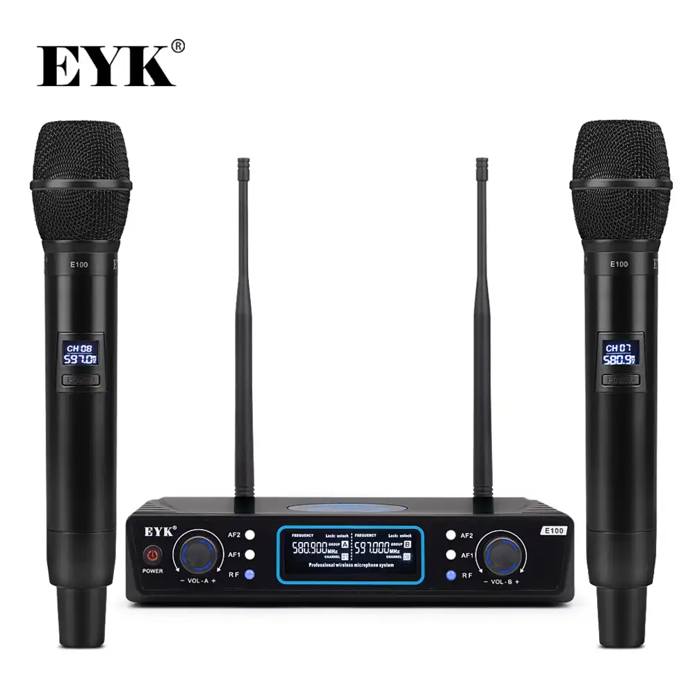 EYK E200 UHF Long Range Dual Channel Wireless Microphone System Whole